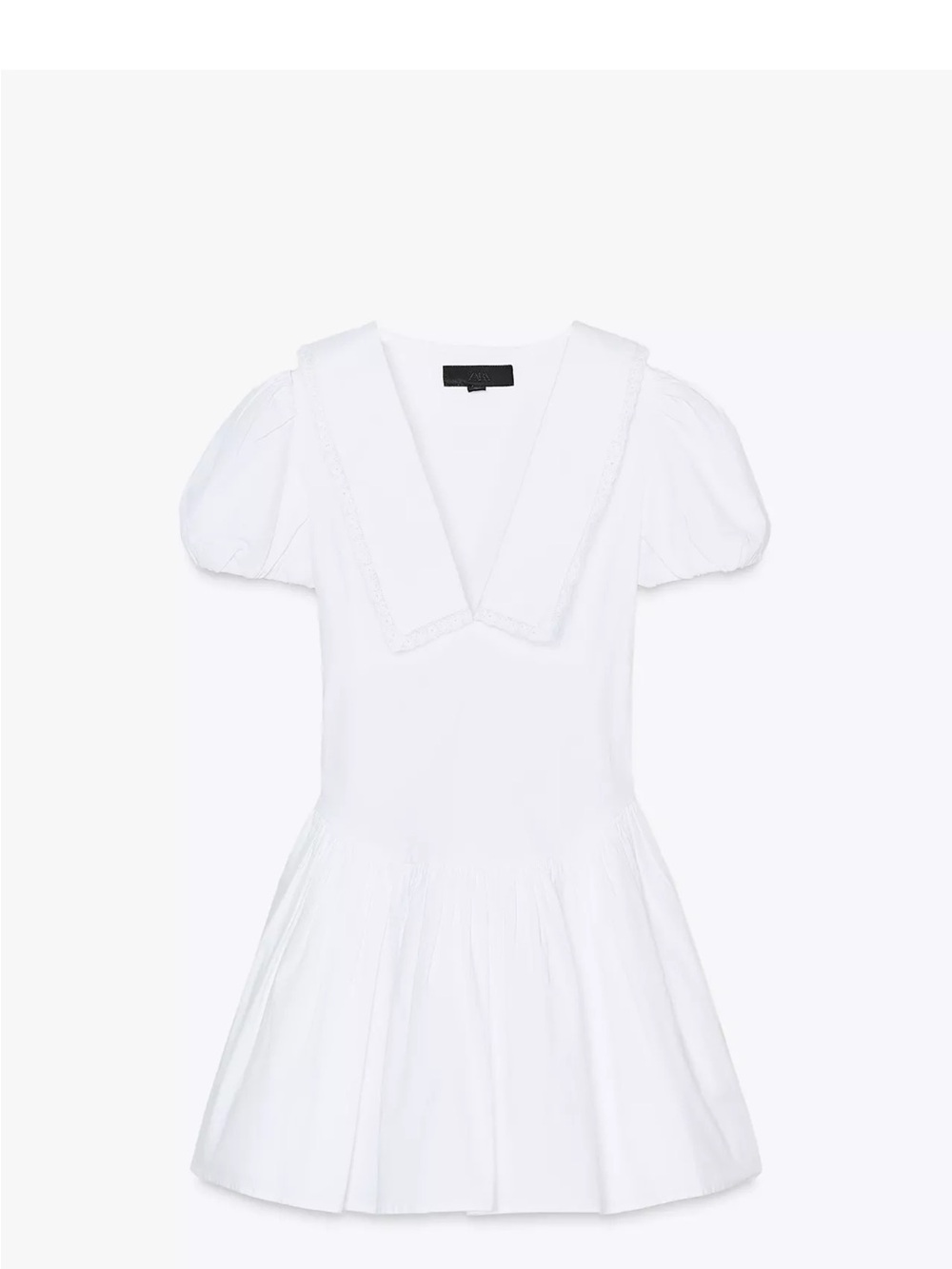 Zara White Sailor-Collar Puff-Sleeve Mini Dress